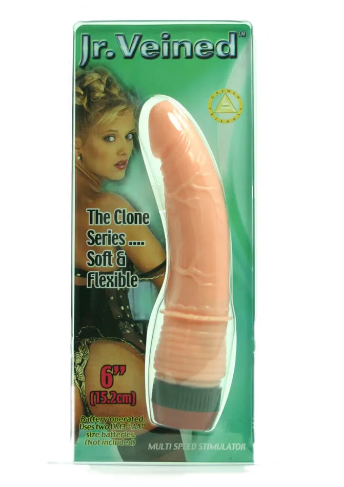 Jr Veined Realistic Vibrator 6in Vanilla Golden Triangle Female Sex Toys