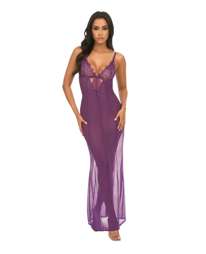 Katana Mesh Eyelash Lace Gown Purple SM Oh La La Cheri Vibrators