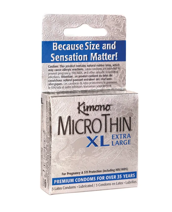 Kimono Microthin XL Condoms Pack of 3 Kimono Male Sex Toys