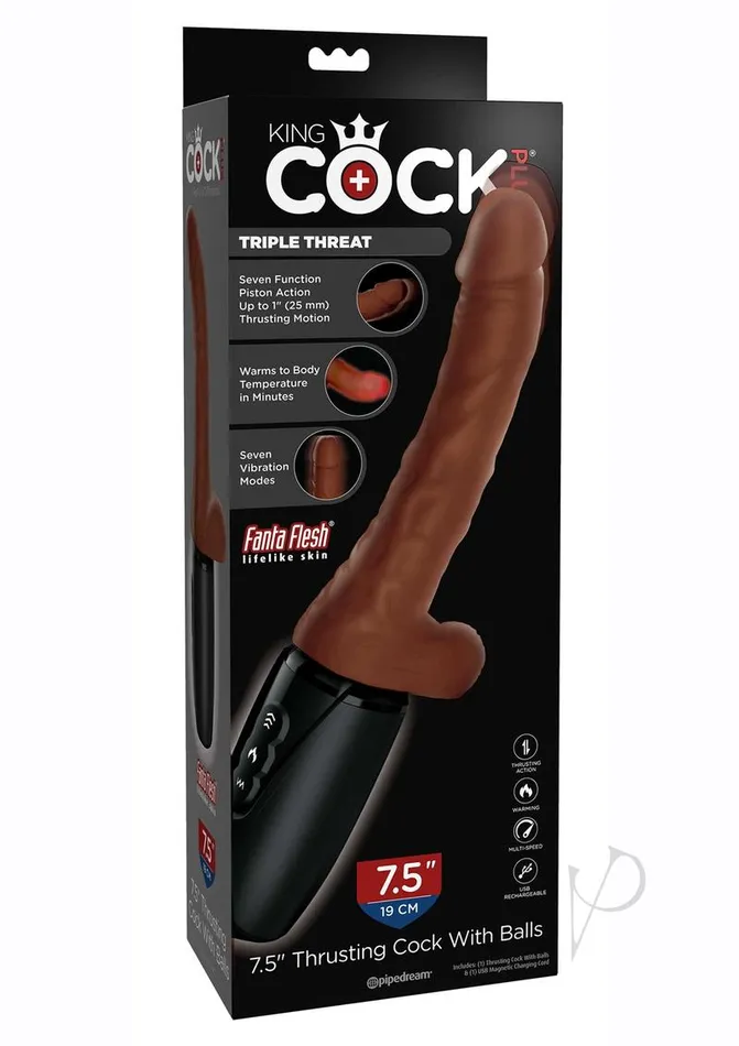 King Cock King Cock Plus Rechargeable Thrusting Dildo with Balls 75in Chocolate Female Sex Toys King Cock King Cock Plus Rechargeable Thrusting Dildo with Balls 75in Chocolate Female Sex Toys