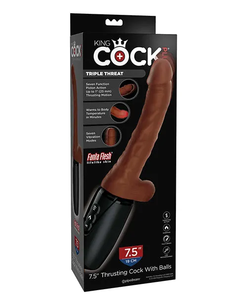 King Cock King Cock Plus Rechargeable Thrusting Dildo with Balls 75in Chocolate Female Sex Toys