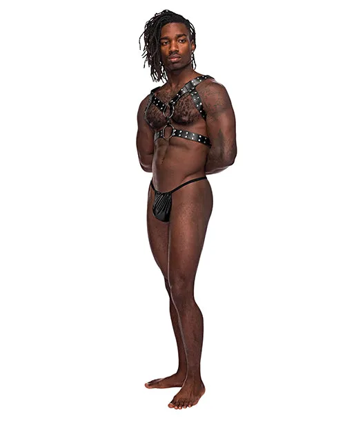 Leather Gemini Double Ring Harness Black OS Male Power Couples