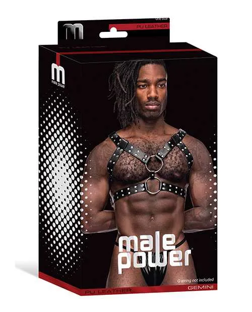 Leather Gemini Double Ring Harness Black OS Male Power Couples Leather Gemini Double Ring Harness Black OS Male Power Couples