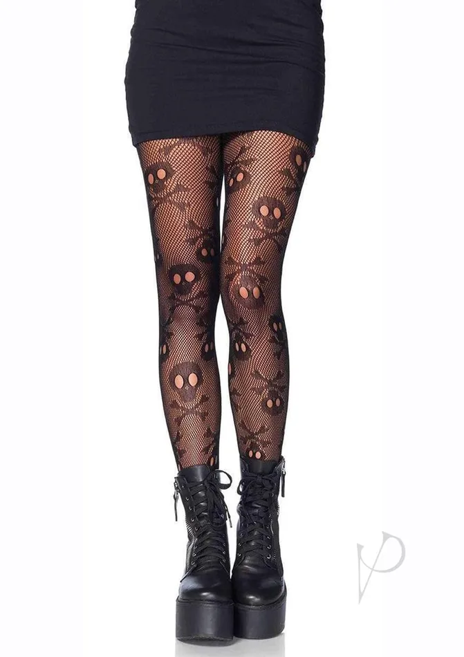 Leg Avenue Anal Leg Avenue Pirate Booty Skull Net Pantyhose OS Black
