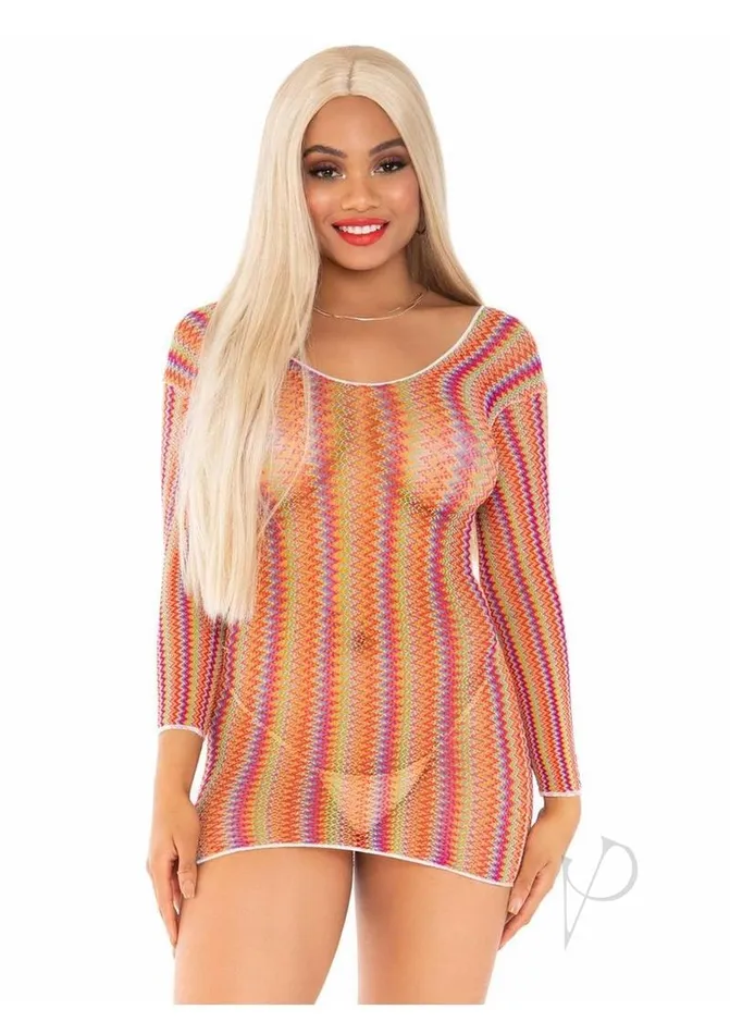 Leg Avenue Female Sex Toys Zig Zag Rainbow Net Long Sleeve Mini Dress OS Multicolor Leg Avenue Female Sex Toys Zig Zag Rainbow Net Long Sleeve Mini Dress OS Multicolor