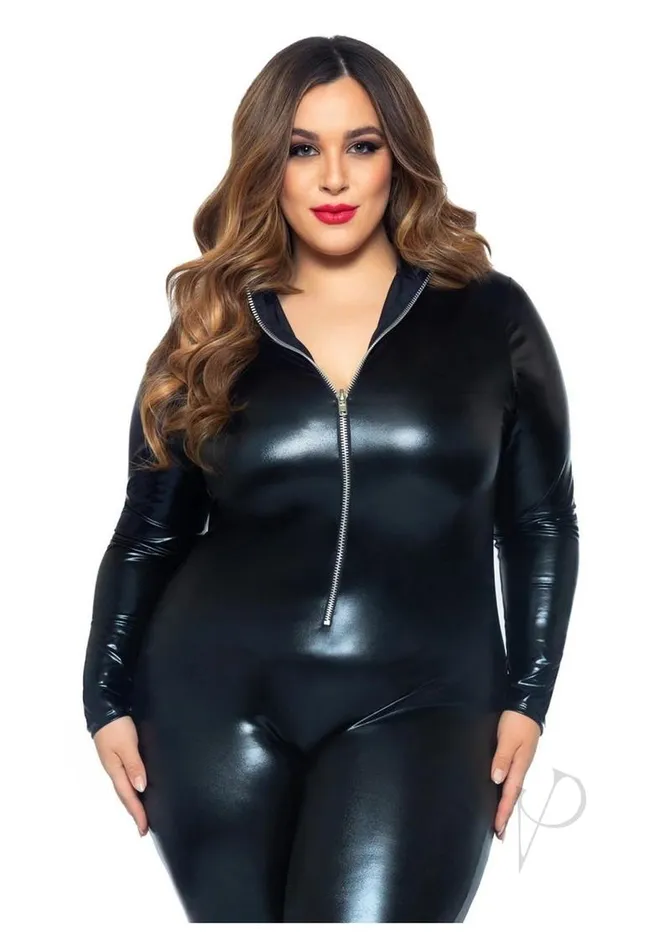 Leg Avenue Lame Zipper Front Cat Suit 1X2X Black Leg Avenue Anal