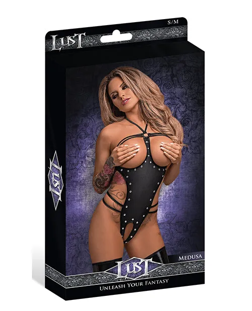 Lust Medusa Cupless Crotchless GString Teddy Black SM Lust By Magic Silk Anal