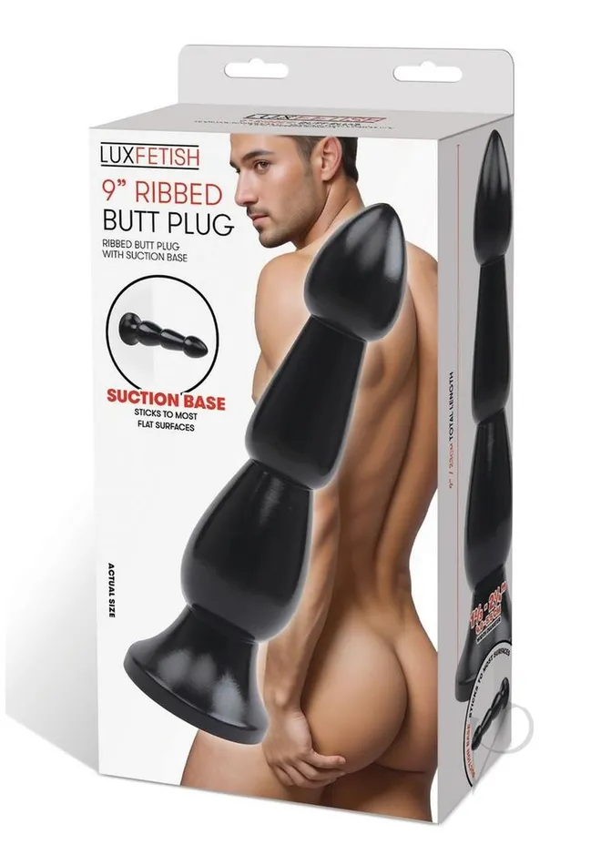 Lux Fetish Anal Lux Fetish Ribbed Butt Plug 9in Black
