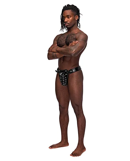 Male Power Anal Leather Taurus Adjustable Buckle Thong Black OS