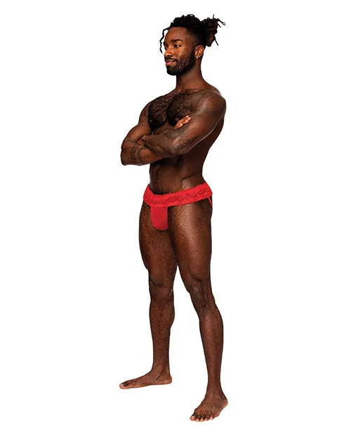 Male Power Vibrators Sassy Lace Skirt Jock Red SM
