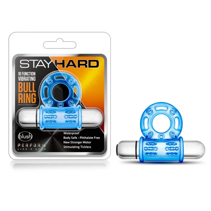Male Sex Toys Blush Novelties Stay Hard Blue Vibrating Bull Cock Ring
