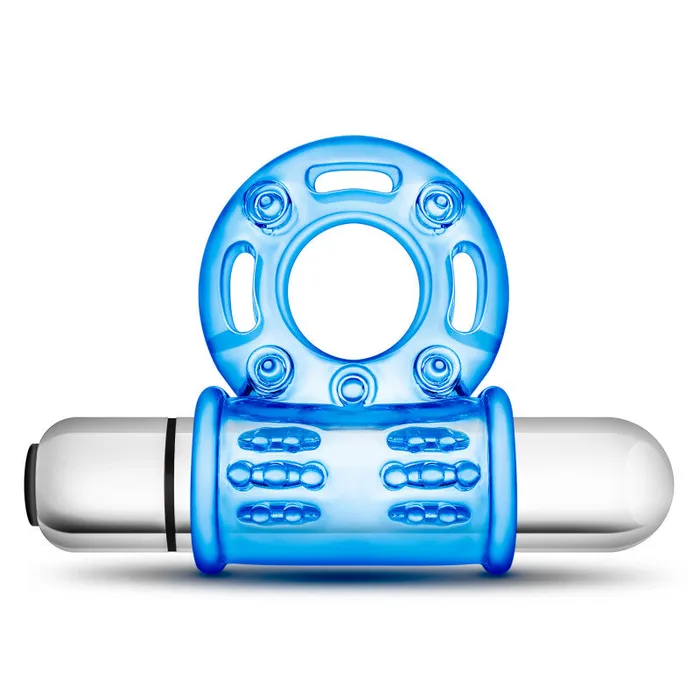 Male Sex Toys Blush Novelties Stay Hard Blue Vibrating Bull Cock Ring