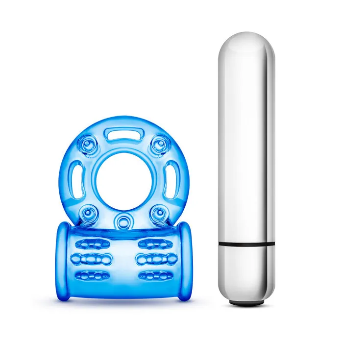 Male Sex Toys Blush Novelties Stay Hard Blue Vibrating Bull Cock Ring