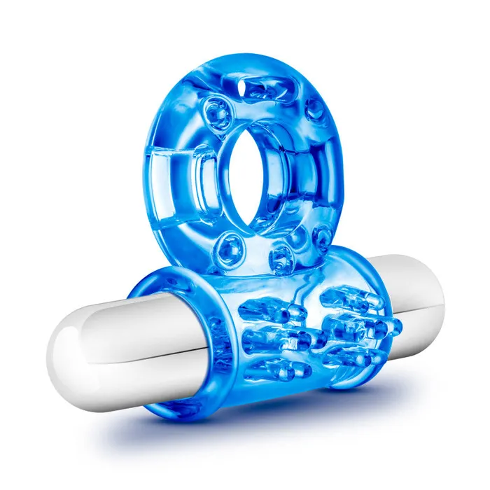 Male Sex Toys Blush Novelties Stay Hard Blue Vibrating Bull Cock Ring