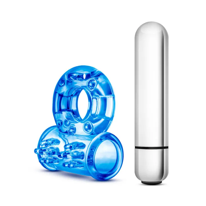 Male Sex Toys Blush Novelties Stay Hard Blue Vibrating Bull Cock Ring