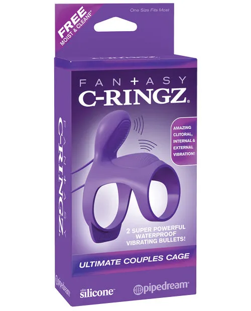 Male Sex Toys Fantasy CRingz Ultimate Silicone Couples Cage Cock Ring with Wired Remote Control Purple Fantasy C Ringz