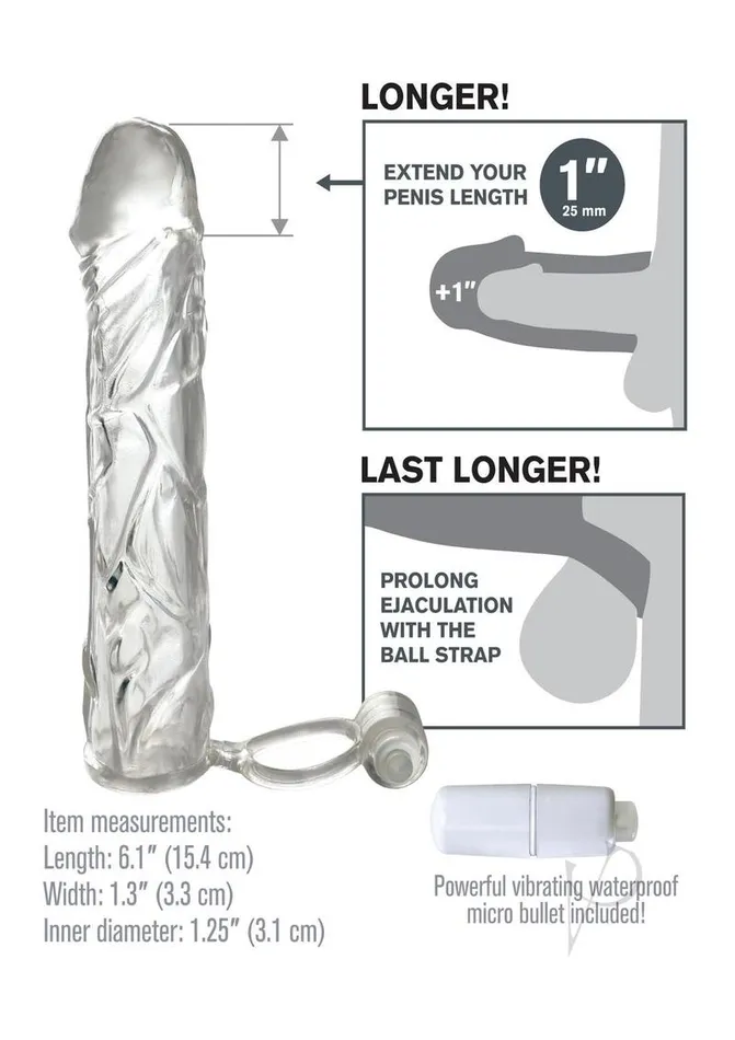 Male Sex Toys Fantasy XTensions Vibrating Super Sleeve Extension Waterproof 61in Clear Fantasy X Tensions