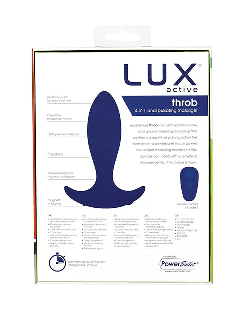 Male Sex Toys Lux Active LUX Active Throb Silicone Rechargeable Anal Plug with Remote Control 45in Blue