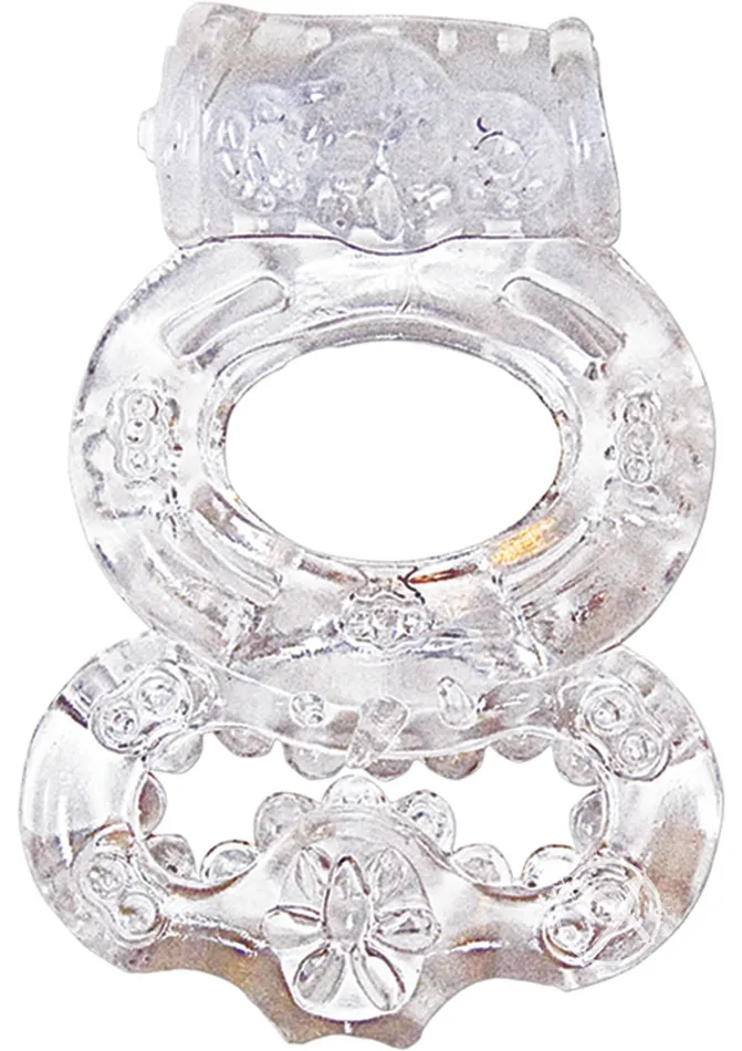 Male Sex Toys Macho The MachO Crystal Collection Double Ring Vibrating Cock Ring Clear