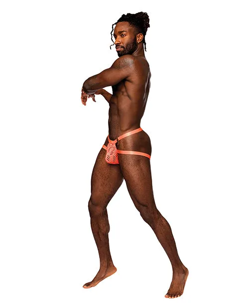 Male Sex Toys Male Power Rude Awakening Mesh Ring Jock Neon Orange LXL