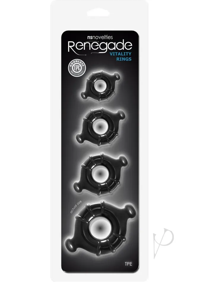 Male Sex Toys Renegade Renegade Vitality Cock Ring Kit 4 Per Set Black