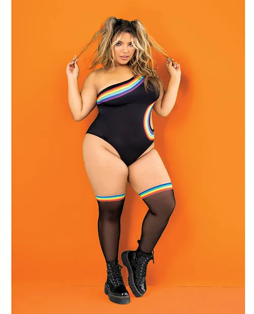 Mapale Anal Pride One Shoulder Side Cut Out Bodysuit Black Prints 1X2X Mapale Anal Pride One Shoulder Side Cut Out Bodysuit Black Prints 1X2X