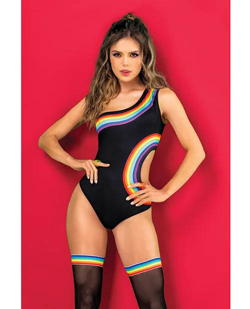 Mapale Anal Pride One Shoulder Side Cut Out Bodysuit Black Prints LXL Mapale Anal Pride One Shoulder Side Cut Out Bodysuit Black Prints LXL