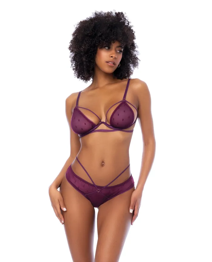 Mapale Female Sex Toys Dot Mesh Underwire Top wOpen Back Panty Wine LXL