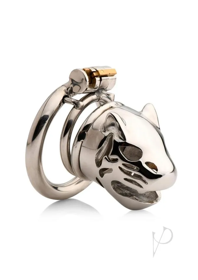 Master Series Caged Cougar Stainless Steel Locking Chastity Cage Silver Master Series Male Sex Toys