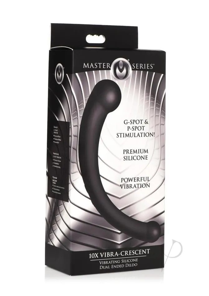 Master Series Female Sex Toys Master Series 10X VibraCrescent Rechargeable Silicone Vibrating Dual Ended Dildo Black Master Series Female Sex Toys Master Series 10X VibraCrescent Rechargeable Silicone Vibrating Dual Ended Dildo Black