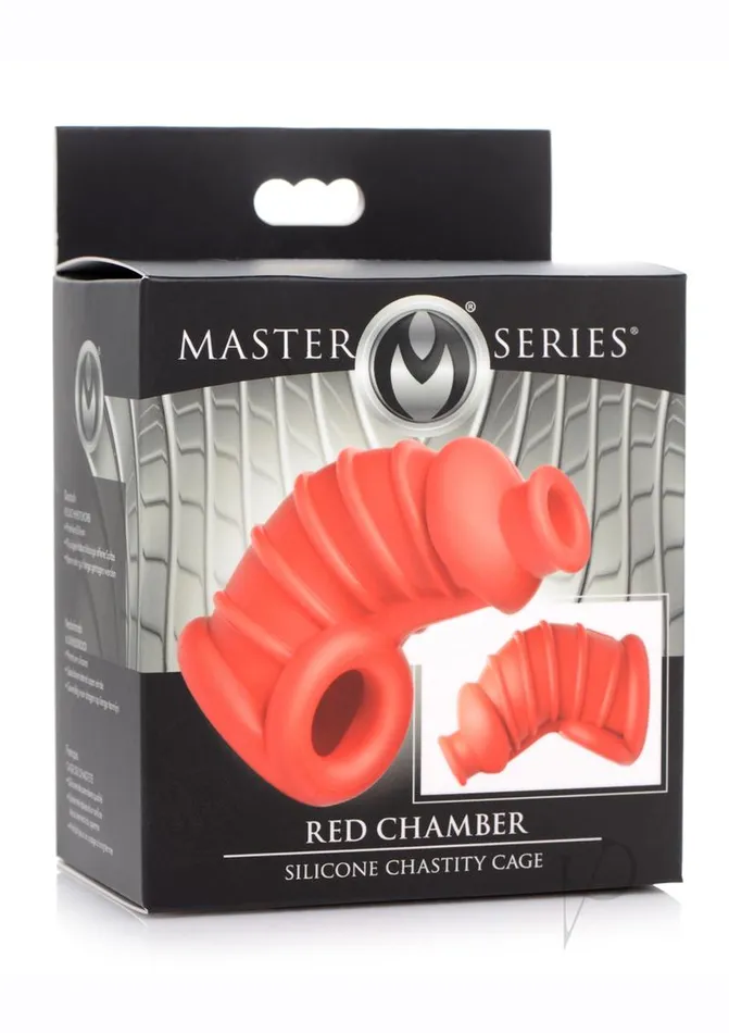 Master Series Male Sex Toys Master Series Crimson Chamber Silicone Chastity Cage Red Master Series Male Sex Toys Master Series Crimson Chamber Silicone Chastity Cage Red