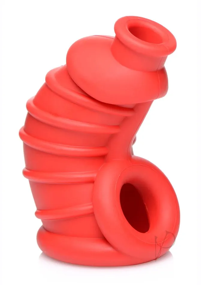 Master Series Male Sex Toys Master Series Crimson Chamber Silicone Chastity Cage Red
