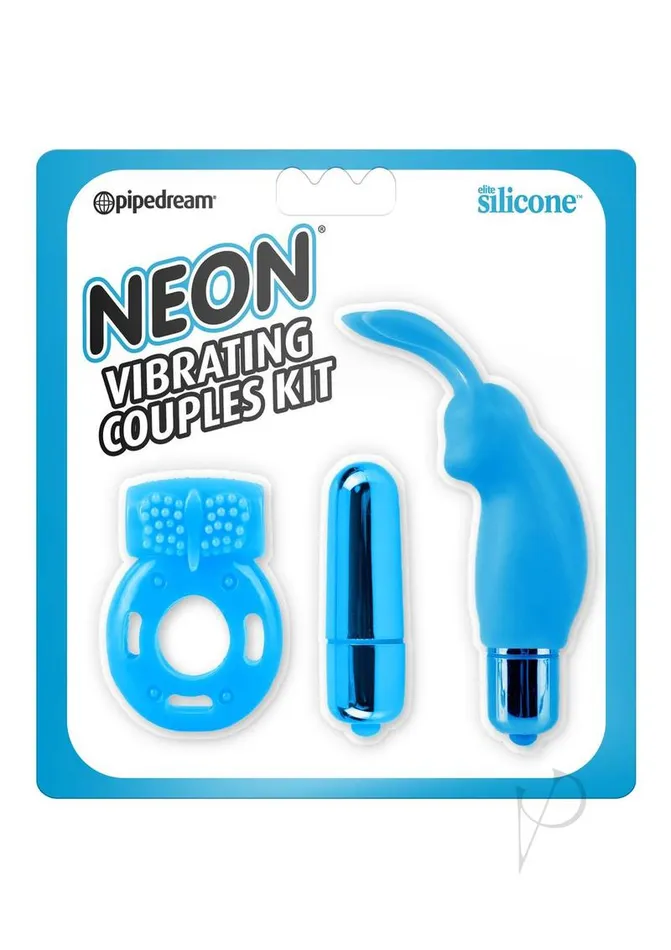 Neon Silicone Vibrating Couples 3 Piece Kit Blue Neon Couples