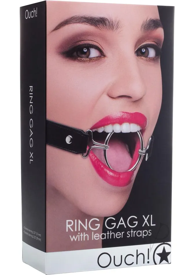 Ouch Couples Ouch Ring Gag XL with Leather Straps Black