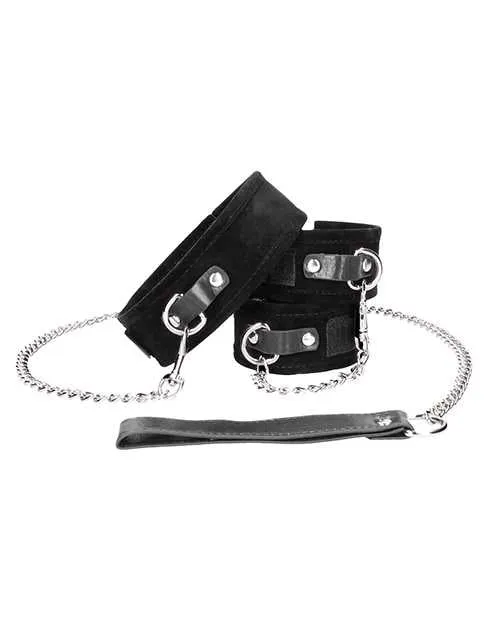 Ouch Couples Ouch Velcro Collar with Leash and Hand Cuffs Black