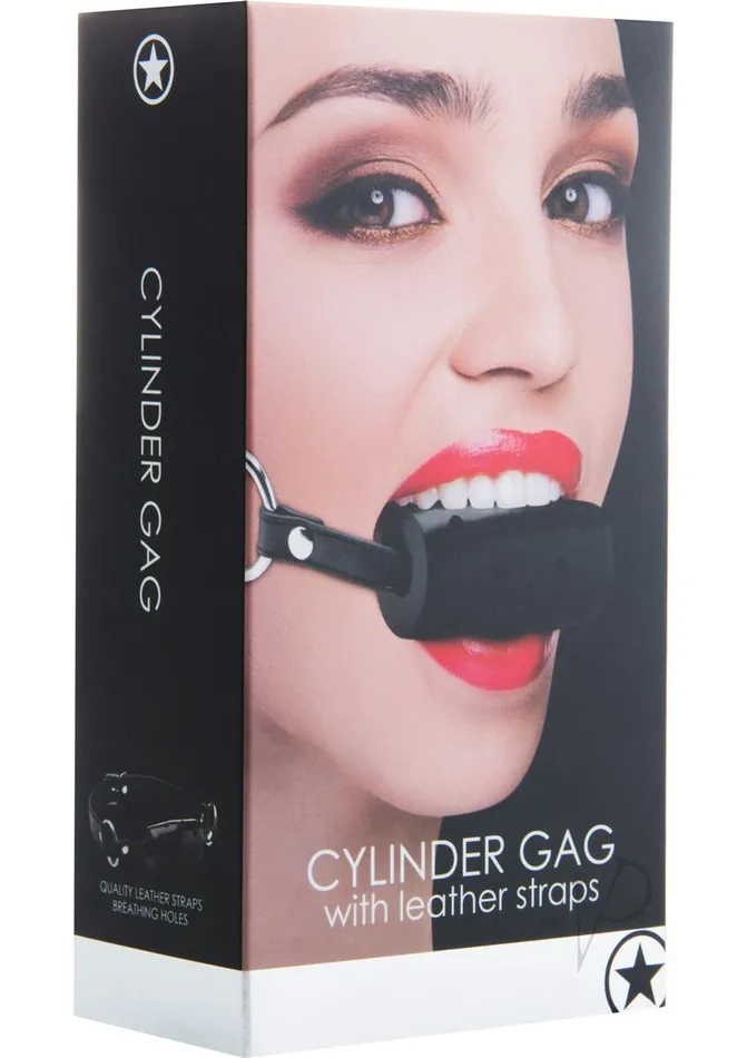 Ouch Cylinder Gag with Leather Straps Black Ouch Restraints