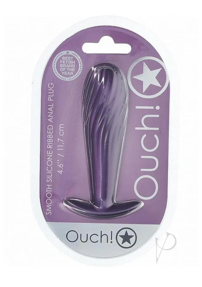 Ouch Ribbed Anal Plug Silicone Metallic Purple Ouch Anal
