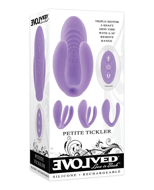 Petite Tickler Rechargeable Silicone Triple Stimulating Mini Vibrator with Remote Control Lavender Evolved Female Sex Toys