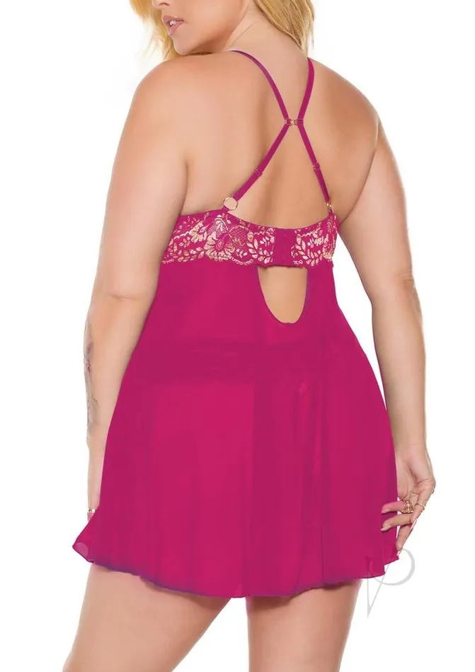 Pink Pussycat Vibrators Pink Pussycat Babydoll and Thong 1XLarge 2XLarge PinkRose Gold