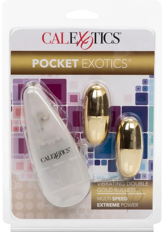 Pocket Exotics Vibrating Double Gold Bullets with Wired Remote Control Gold Pocket Exotics Female Sex Toys