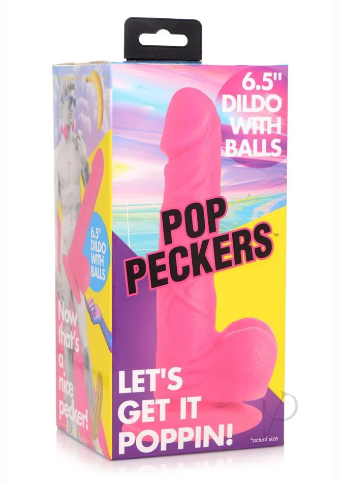 Pop Peckers Pop Peckers Dildo with Balls 65in Pink Female Sex Toys