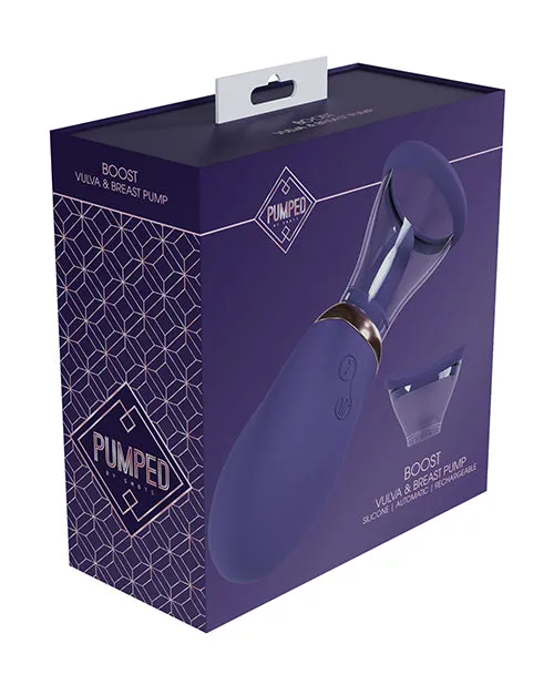 Pumped Boost Automatic 13 Speed Silicone Rechargeable Vulva and Breast Pump Purple Pumped Vibrators