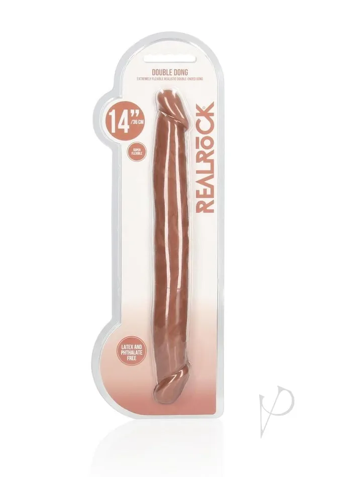 RealRock Skin Realistic Double Dildo 14in Caramel Real Rock Dildos