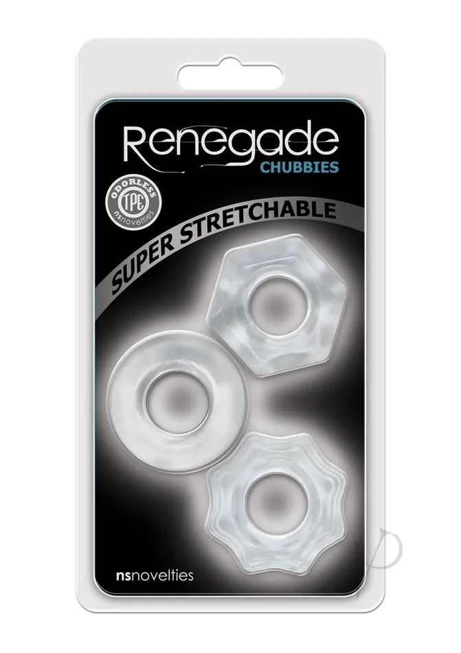Renegade Chubbies Super Stretchable Cock Rings Set of 3 Clear Renegade Dildos