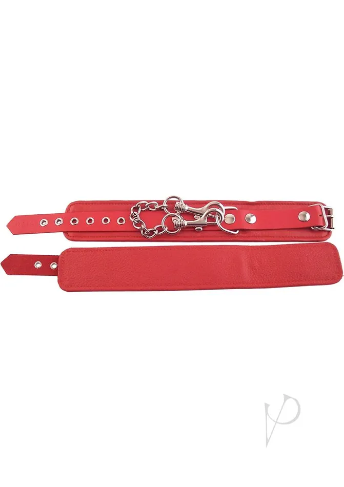 Restraints Rouge Rouge Plain Leather Adjustable Ankle Cuffs Red