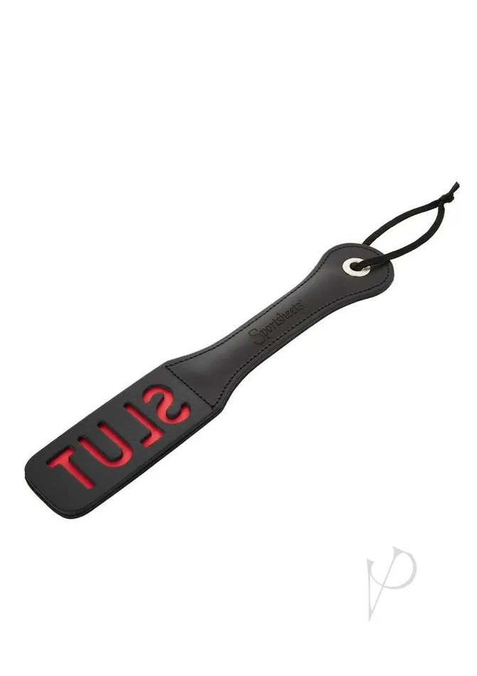 Restraints Sportsheets Leather Slut Impression Paddle 12in Black Sportsheets