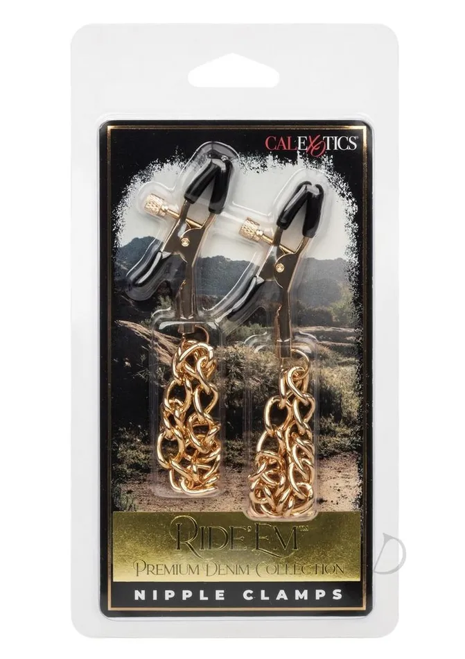 Ride Em Vibrators Ride em Premium Denim Collection Nipple Clamps Gold