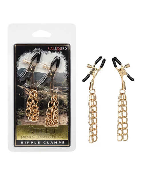 Ride Em Vibrators Ride em Premium Denim Collection Nipple Clamps Gold