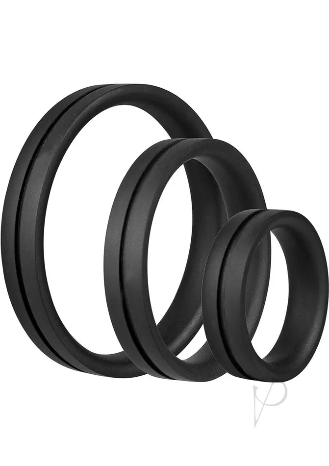RingO Pro x3 Silicone Cock Rings Set Waterproof Black 3 piece pack Ring O Male Sex Toys