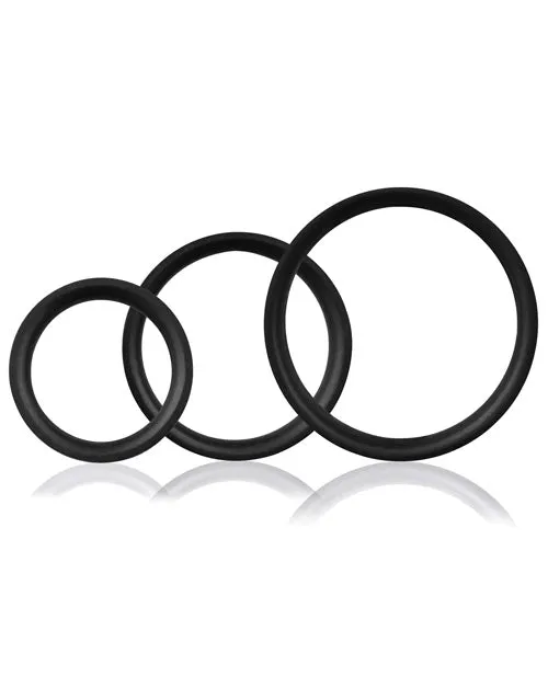 RingO Pro x3 Silicone Cock Rings Set Waterproof Black 3 piece pack Ring O Male Sex Toys